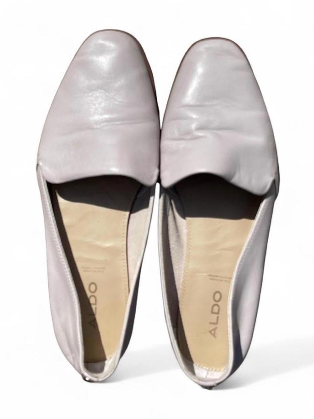 ALDO Genuine Leather Women's Pale Cream Leather Slip-On Flats